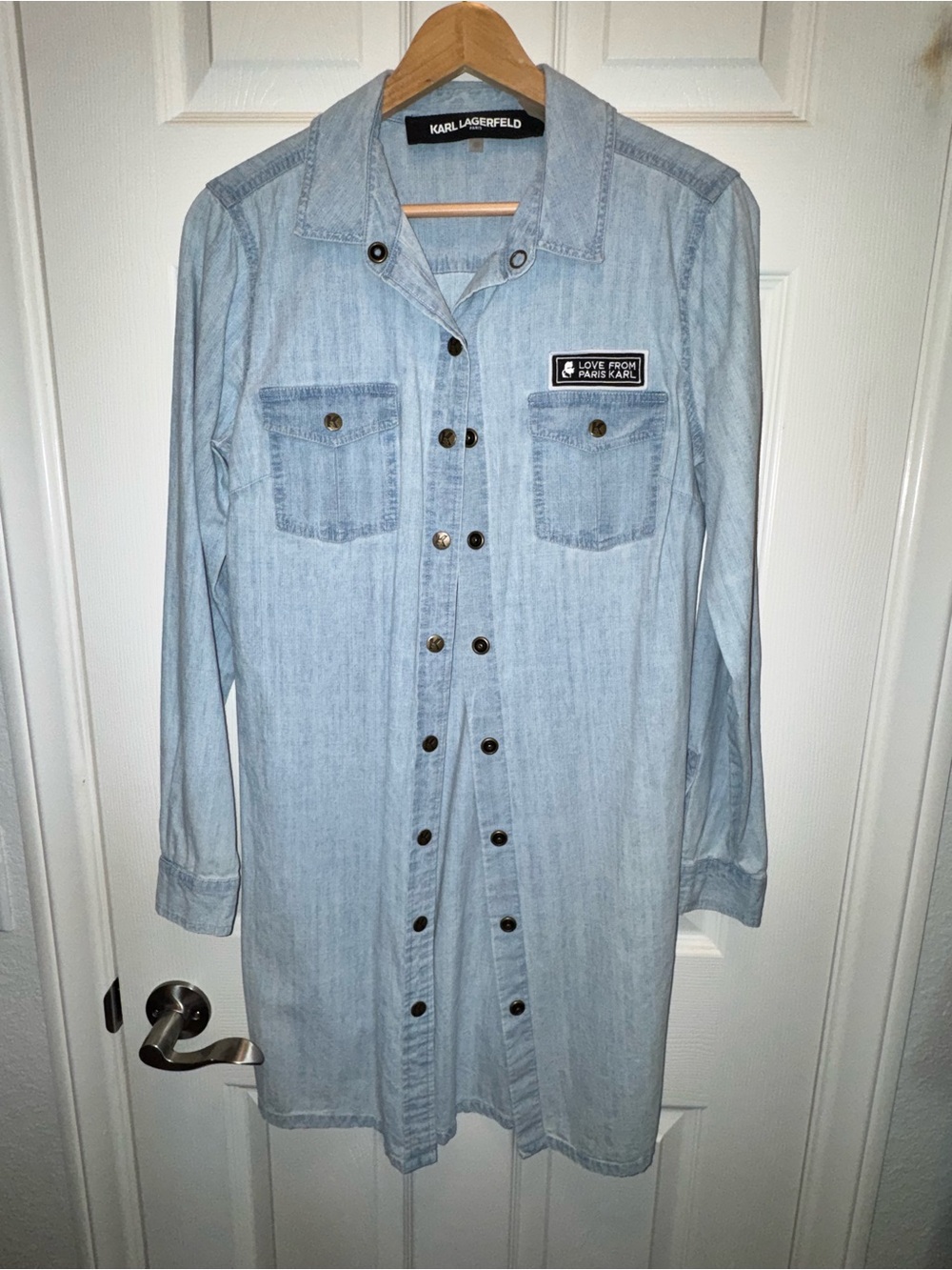 Karl Lagerfeld Light Wash Denim Shirt Dress - Pale Blue